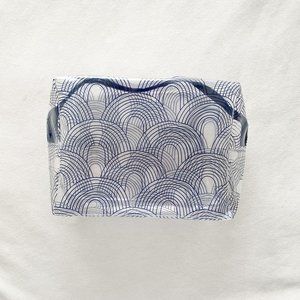 Clear Blue Striped Waterproof Zippered Makeup Pouch